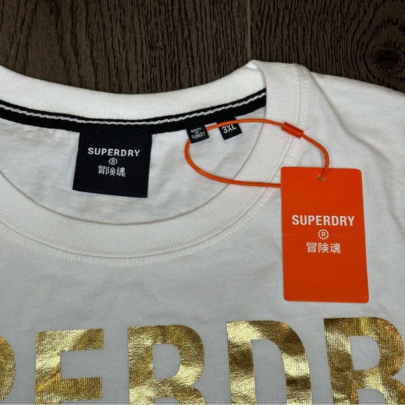 NTW Superdry Men’s White Corporate Logo Gold Foil T-Shirt Size 3XL M1011253A - Picture 7 of 11